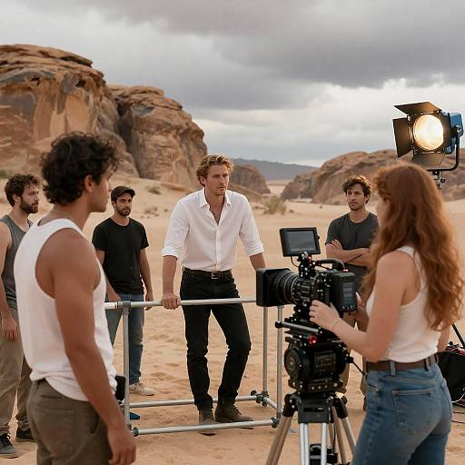 Film Set Interaction in Desert Landscape