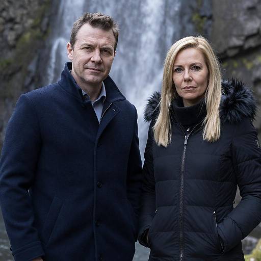 Serious Middle-aged Couple by Waterfall