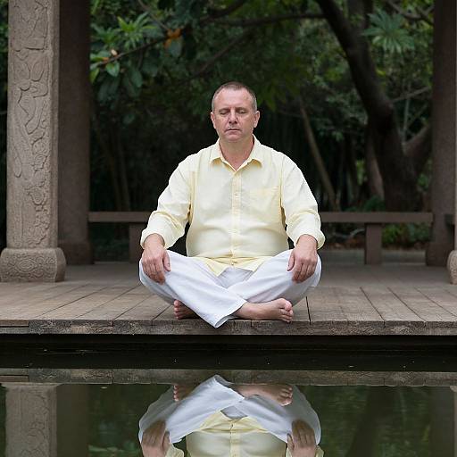 Serene Middle-Aged Man Meditating Outdoors