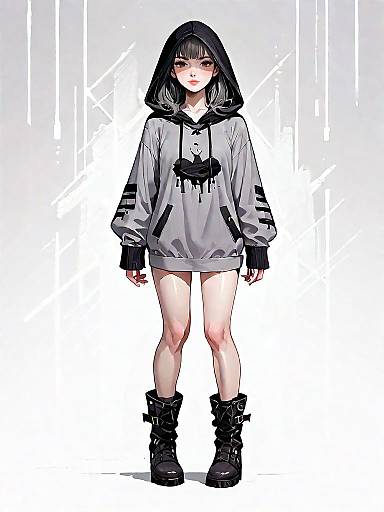 Realistic Woman in Oversized Gray Hoodie