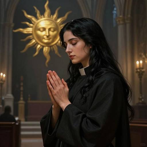Epic Fantasy Priestess Praying in Cathedral