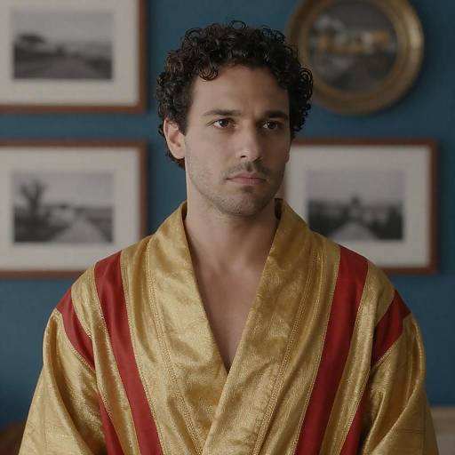 Serious Man in Striped Robe Indoors