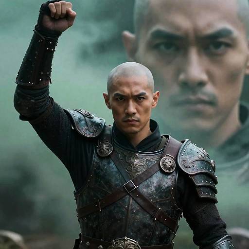 Muscular Warrior in Green Mist