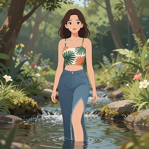 Fashionable Woman in a Serene Forest