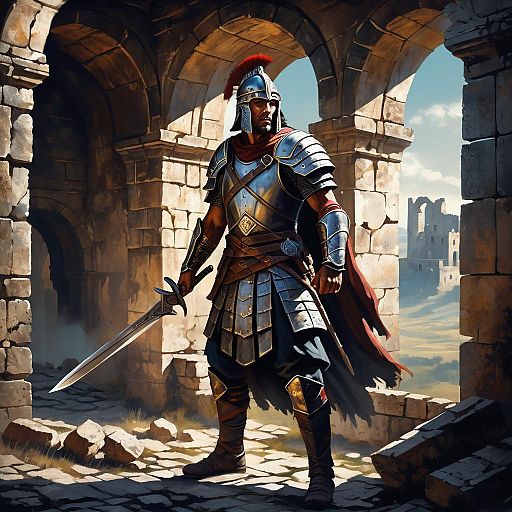Ancient Warrior Portrait in Ruins Ancient Warrior Portrait in Ruins