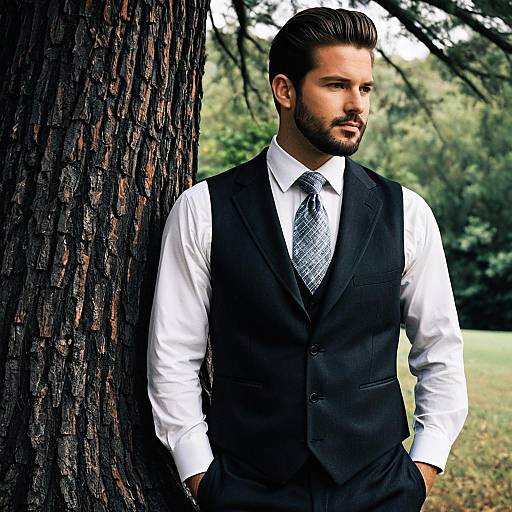 Man in Formal Vest Outdoors