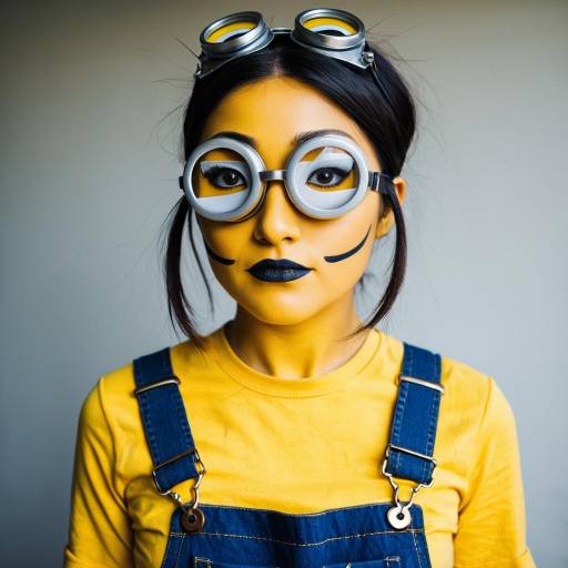 Woman in Minion Costume with Steampunk Goggles