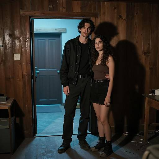 Couple in Dim Room with Blue Light