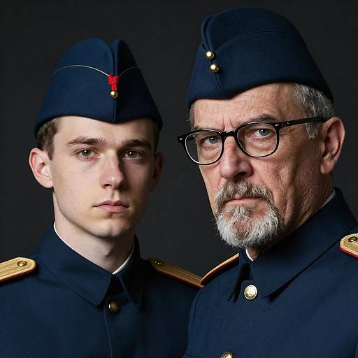 Two Men in Blue Military Uniforms