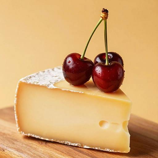 Cheese Wedge with Fresh Cherries