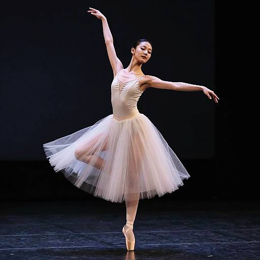 Graceful Ballerina on Dimly Lit Stage
