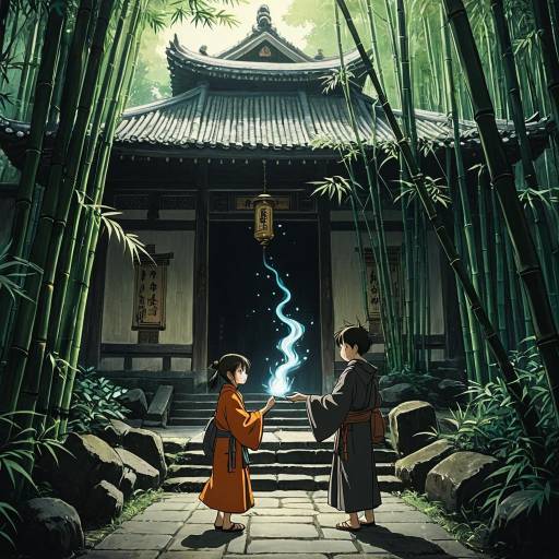 Young Apprentices with Will-o’-the-Wisp in Bamboo Temple