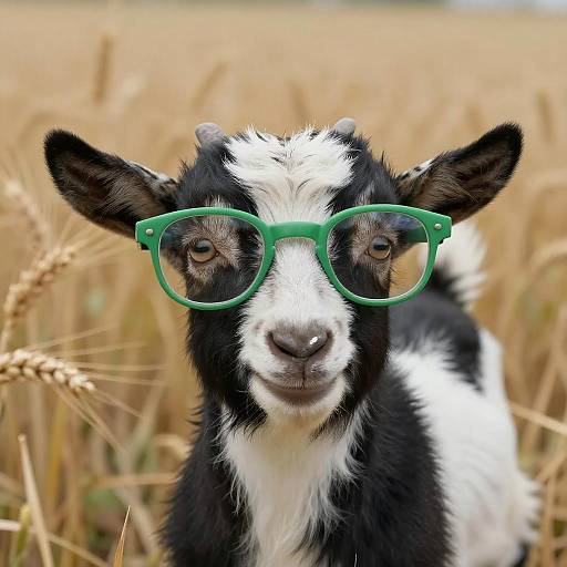 Playful Curly Goatling in Retro Glasses