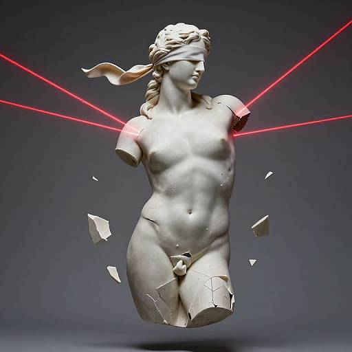 Shattered Greek Torso with Red Lasers