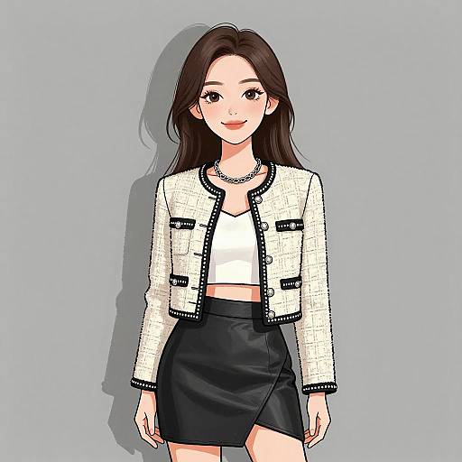 Chic Woman in Tweed and Leather