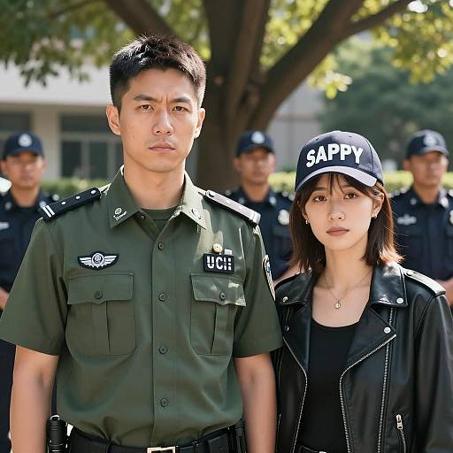 Outdoor Scene with Uniformed Figures