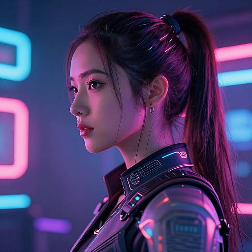 Cyberpunk Neon Woman Portrait