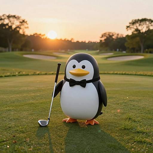 Charming Animated Penguin on Golf Course