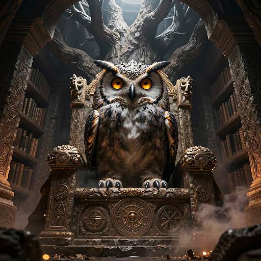 Mystic Owl on Ancient Stone Throne