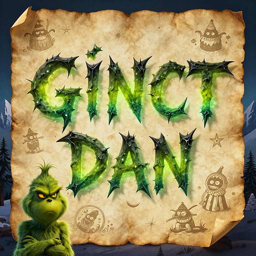 Digital artwork of a weathered parchment with glowing green, spiked 