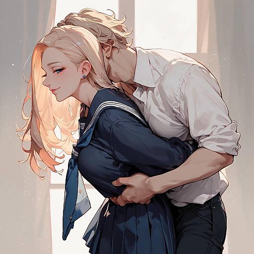 Gentle Schoolgirl Leaning Forward Smile