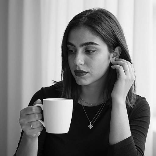 Contemplative Young Woman in Black and White