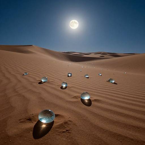 Luminous Moonlit Desert with Glass Stones