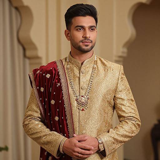 Ethnic Groom in Red Sherwani