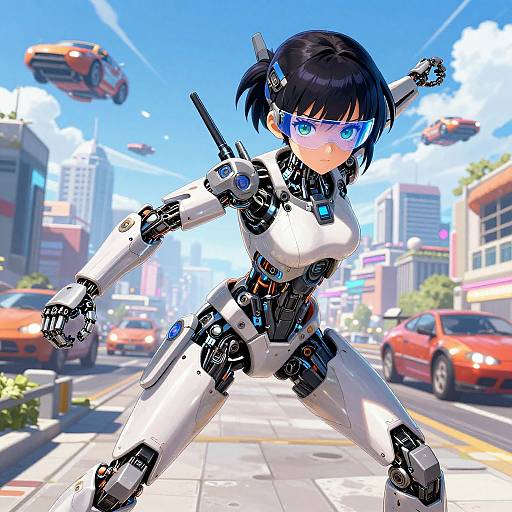 Cybernetic Anime Girl in Futuristic City