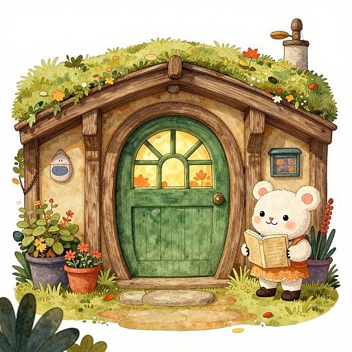 Cozy Hobbit Door Children's Illustration