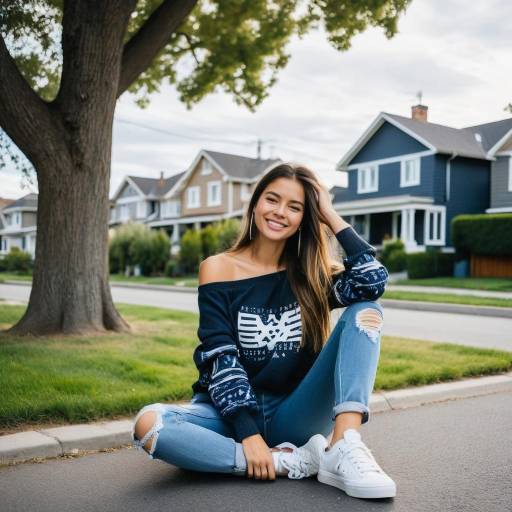 Young Woman Sitting on Suburban Street