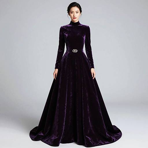 Elegant Woman in Purple Velvet Gown