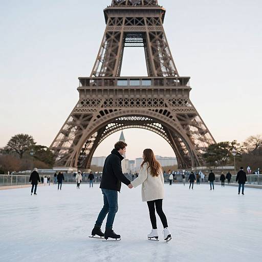 Ice Skating Couple by Eiffel Tower