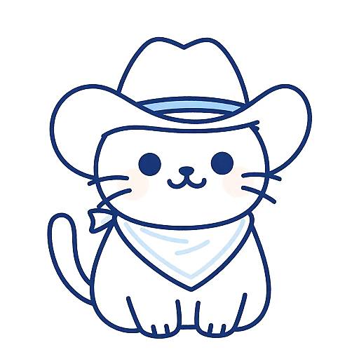Whimsical Pastel Cartoon Cowboy Cat