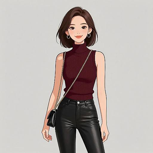 Chic Smiling Woman in Burgundy