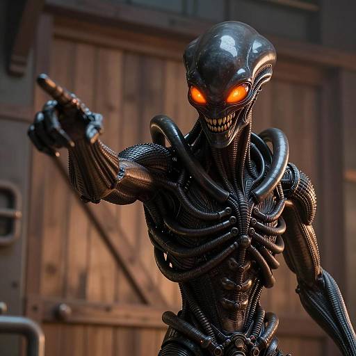 Menacing Alien Creature with Glowing Eyes