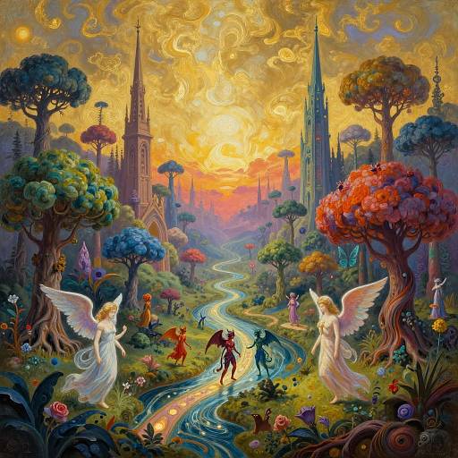 Bosch-Inspired Mystical Surreal Landscape