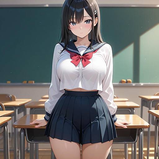 Anime Girl in Classroom - Cowboy Shot