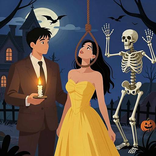 Vivid Halloween Scene with Haunting Characters