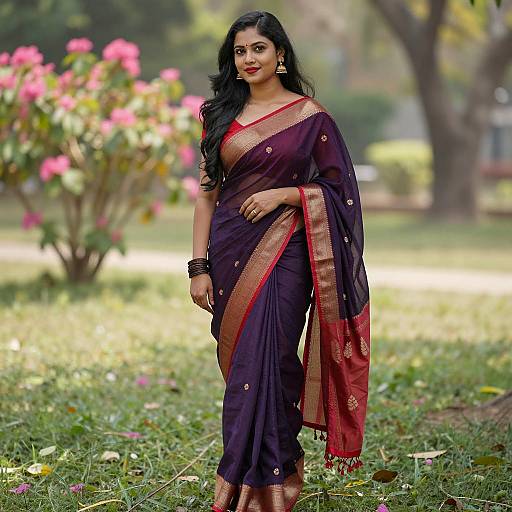 Elegant Indian Woman in Dark Purple Sari