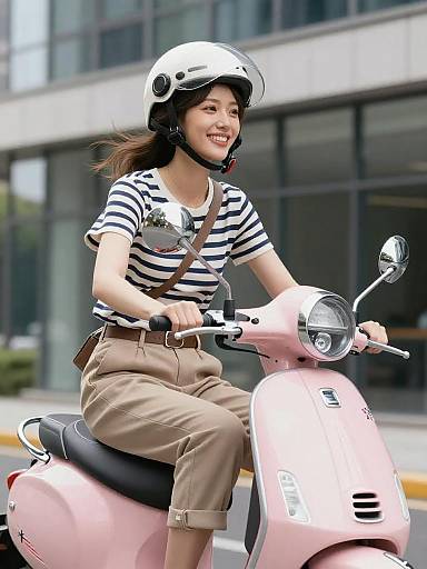 Smiling Italian Woman on Pastel Scooter
