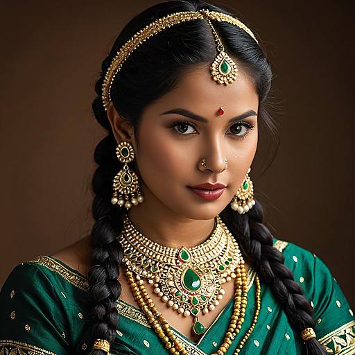 South Indian Woman in Traditional Dress and Jewelry