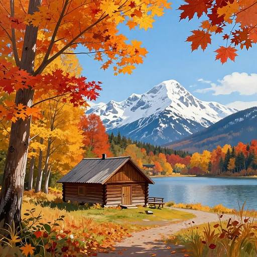 Canadiana Autumn Landscape with Cabin