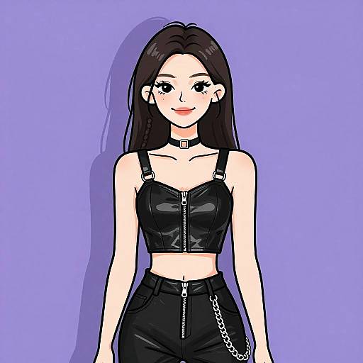 Edgy Woman in Black PVC Streetwear