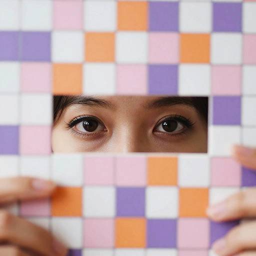 Mysterious Eyes Behind Colorful Grid