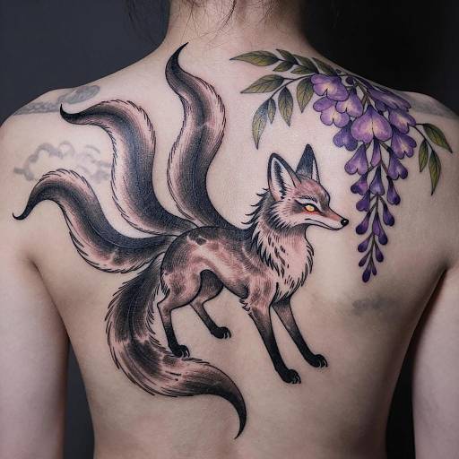 Elegant Fox Tattoo with Wisteria Design