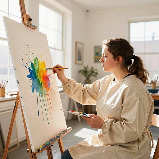Creative Girl Painting in Bright Studio