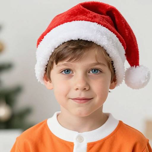 Boy in Santa Hat and Orange Outfit