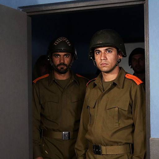 Military Uniforms in Dimly Lit Setting