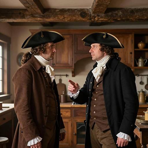 18th Century Men in Wooden Kitchen